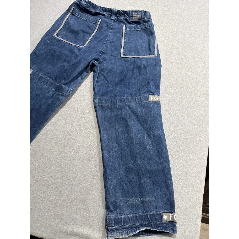 Marithe Francois Girbaud Mens 40M Blue Cargo Jeans Wide Leg Logo Straps Y2K 90s